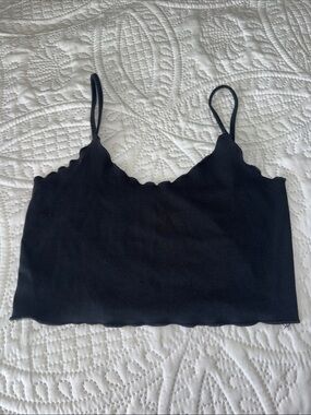 Scalloped Edge Black Spaghetti-Strap Camisole